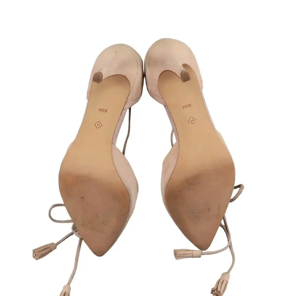 Halogen Shoes Womens 8.5 Pump Fashion Ankle Wrap Tie Point Toe Suede D'Orsay Tan